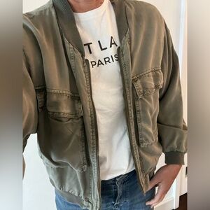 Young Fabulous & Broke Cropped Bomber Jacket Olive Green Size Large